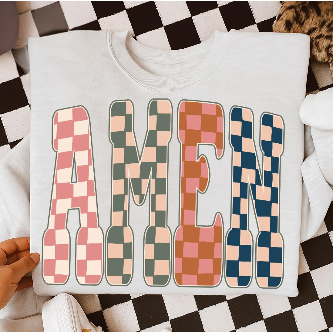 DTF Full Color TShirt Transfer - Checkered AMEN