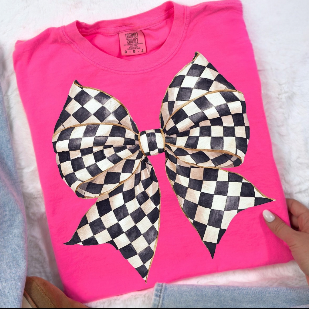 DTF Full Color TShirt Transfer - BW Checkered Bow