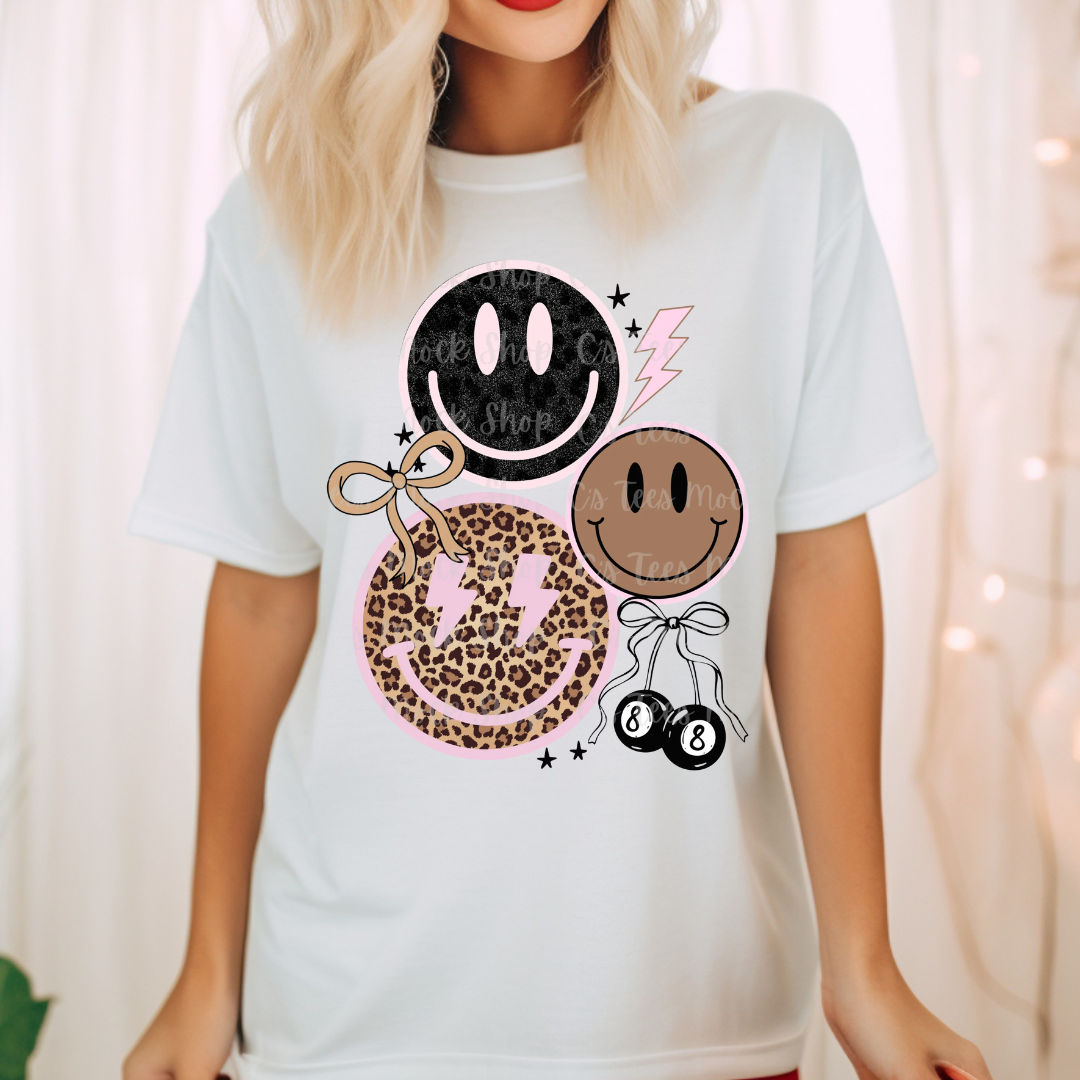 DTF Full Color TShirt Transfer - Light Pink, Leopard, Neutral Smilies