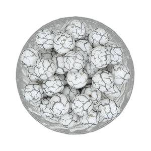 15mm Printed Silicone Bead - White Grey Crackle