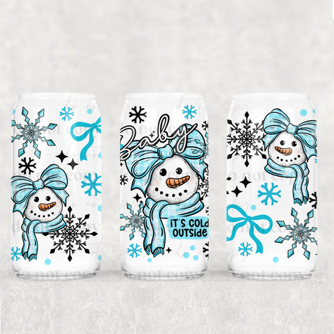 16oz UV DTF Wrap - Baby It's Cold Outside Blue Snowman