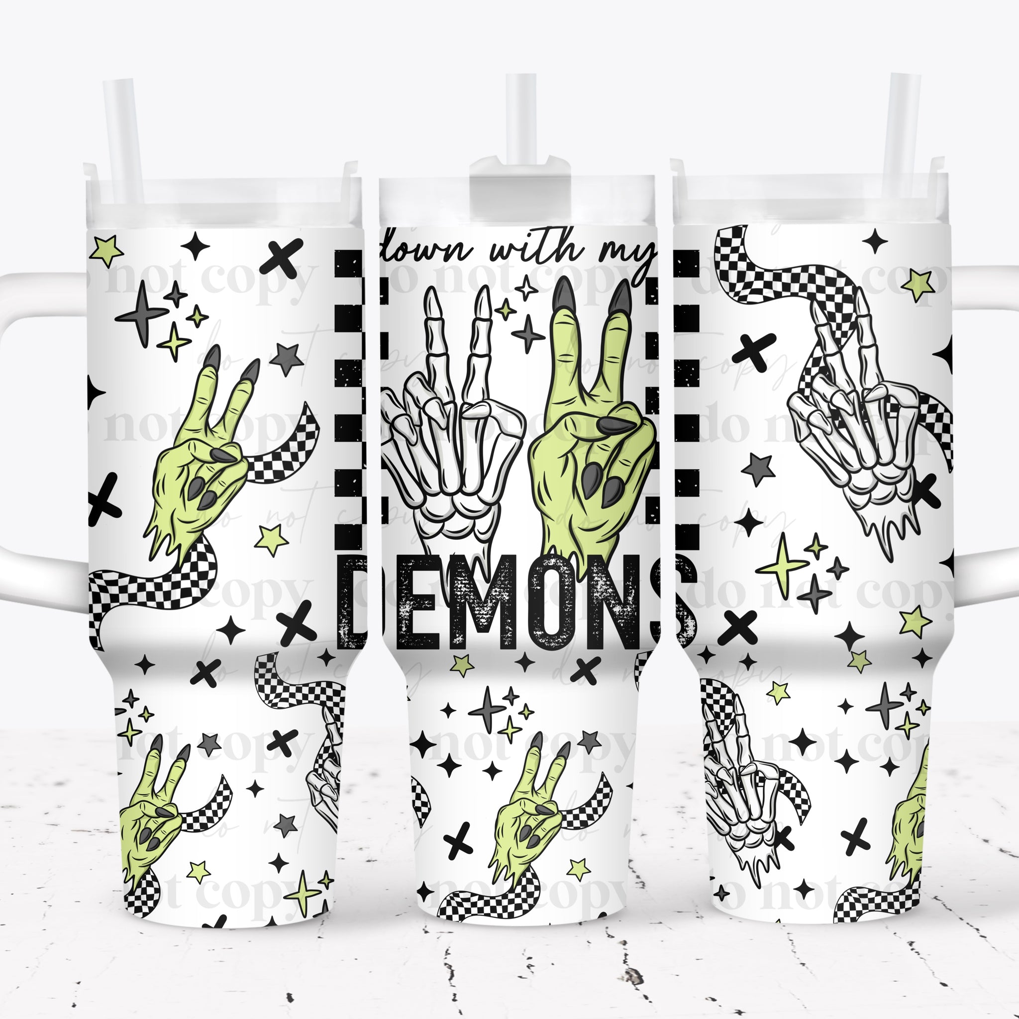 40oz UV DTF Wrap - Full Top & Bottom - Down With My Demons