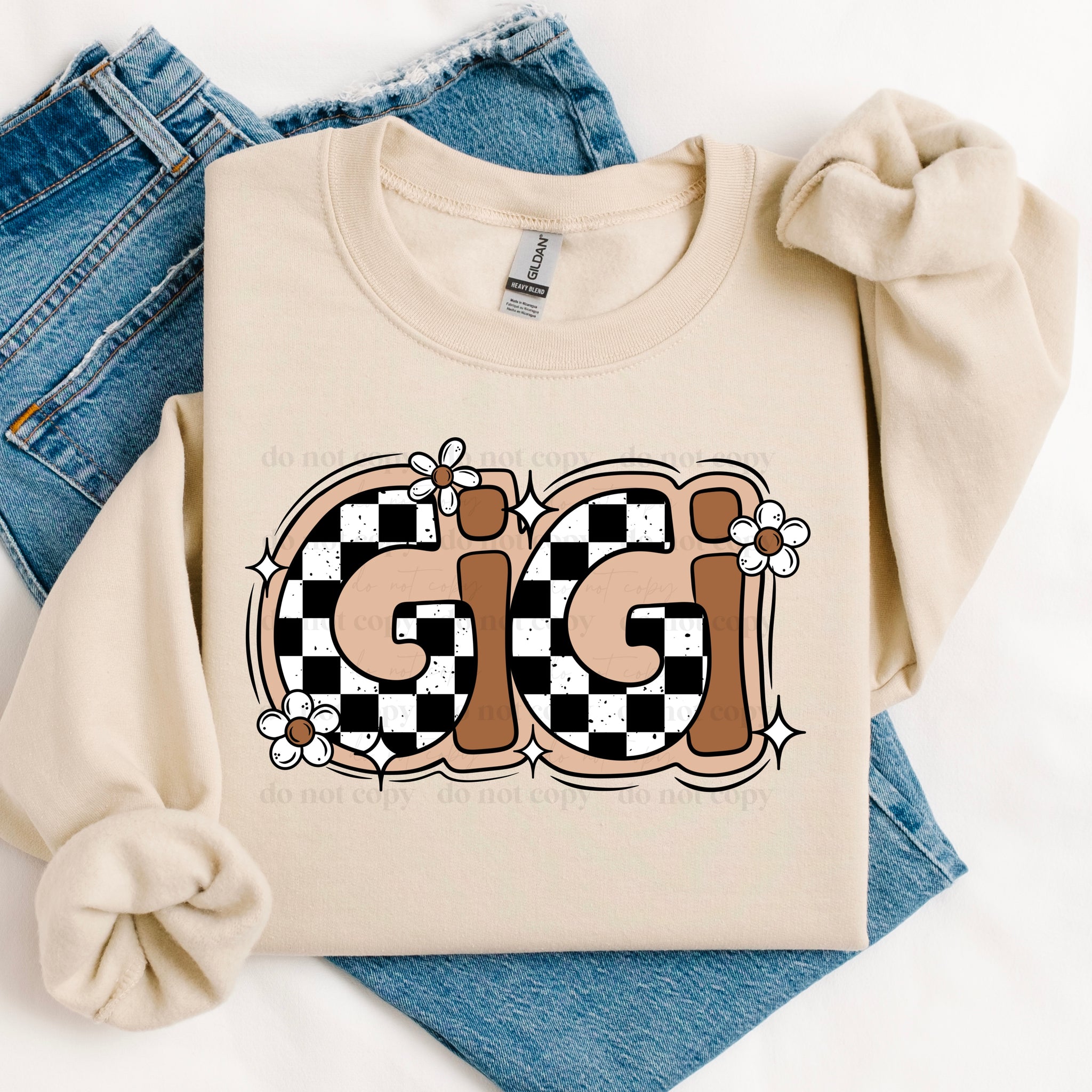 DTF Full Color TShirt Transfer - Checkered & Neutral Retro Names (You Pick!)
