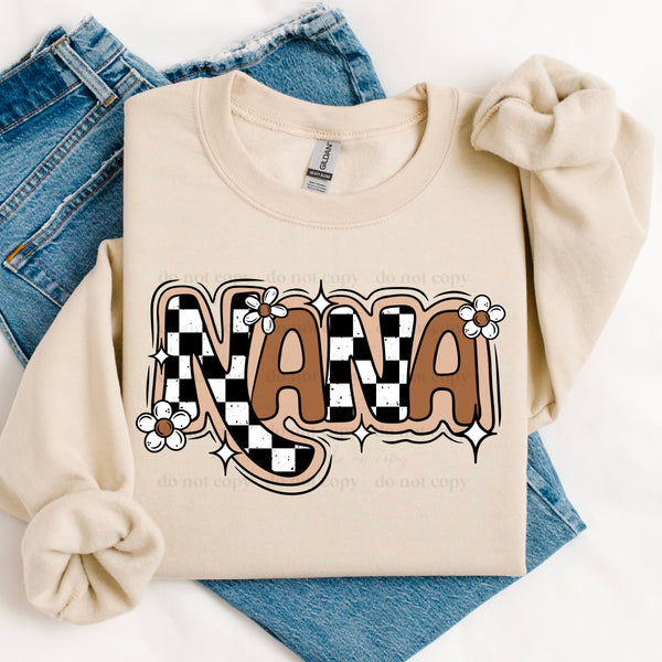 DTF Full Color TShirt Transfer - Checkered & Neutral Retro Names (You Pick!)