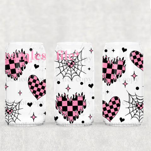 16oz UV DTF Wrap - Pink Check Web Hearts
