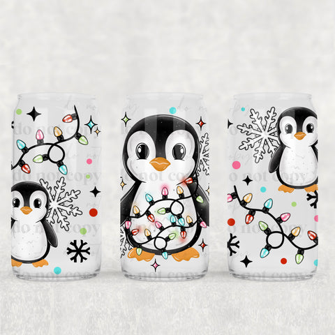 16oz UV DTF Wrap - Cute Penguin Lights