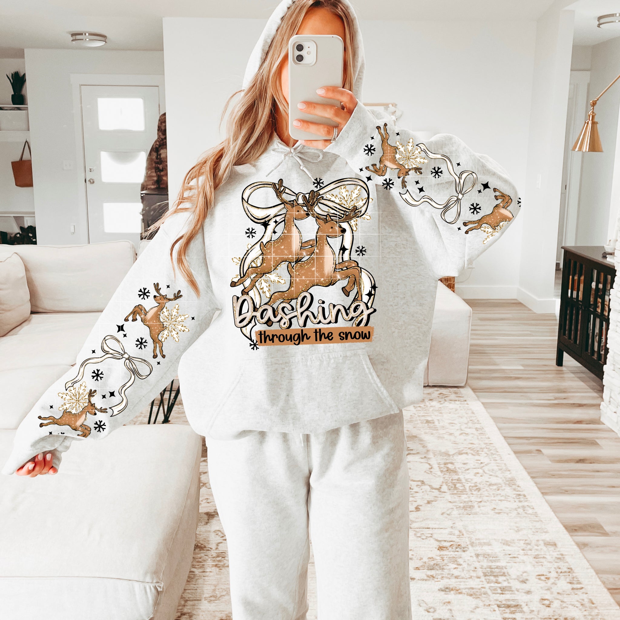 DTF Full Color TShirt Transfer - Dashing Through The Snow - FREE SLEEVES!