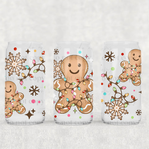 16oz UV DTF Wrap - Cute Gingerbread Lights