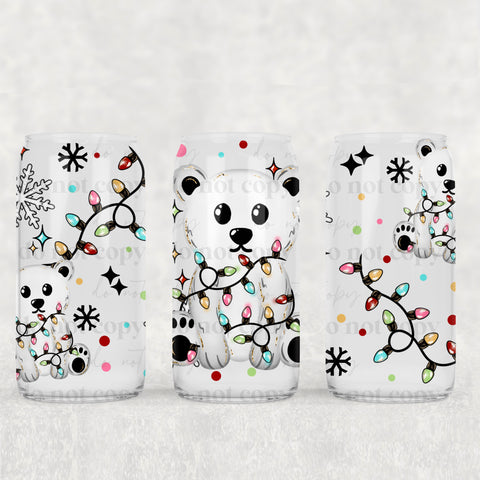16oz UV DTF Wrap - Cute Polar Bear Lights