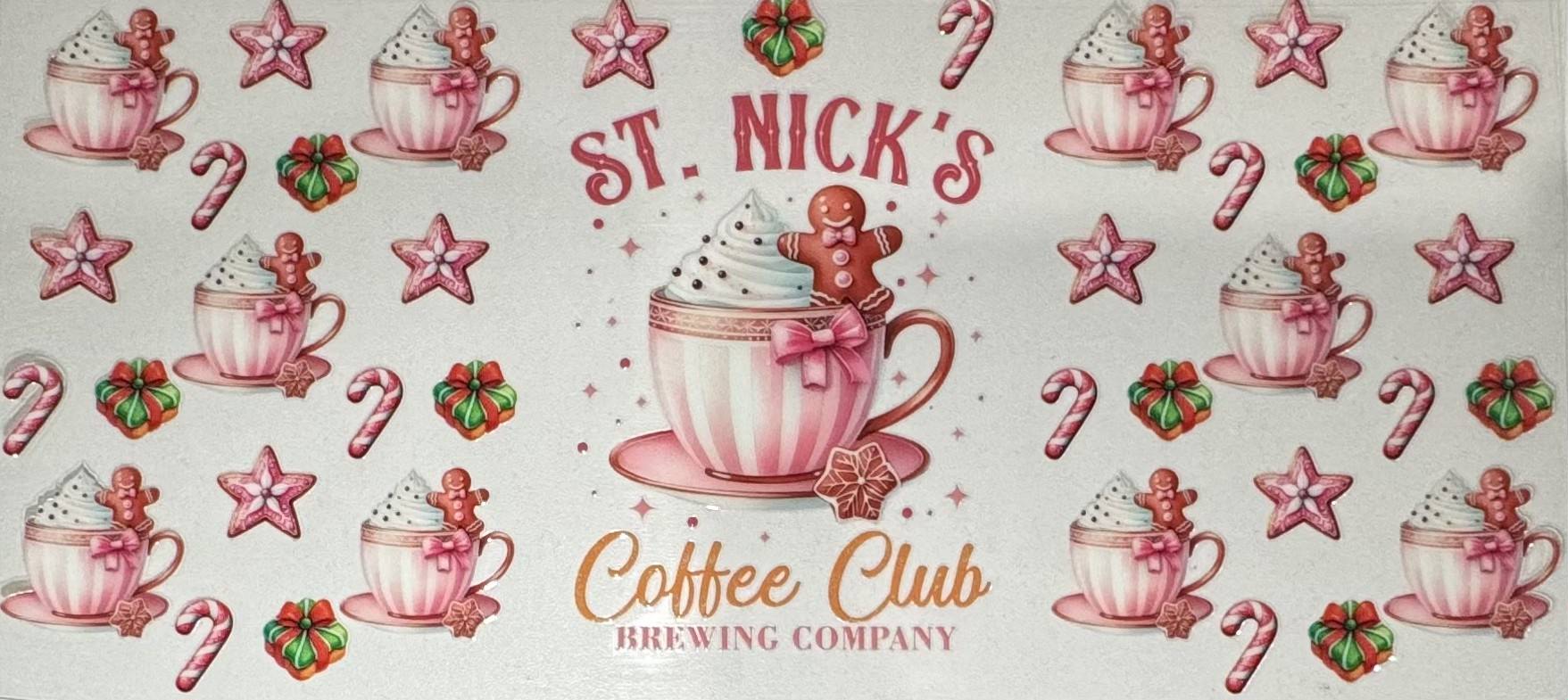 16oz UV DTF Wrap - St Nick's Coffee Club Pink