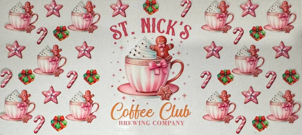 16oz UV DTF Wrap - St Nick's Coffee Club Pink