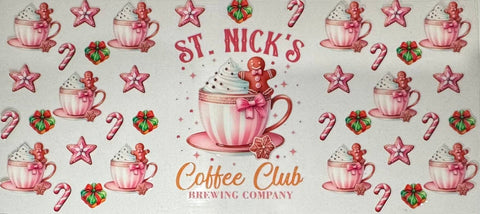 16oz UV DTF Wrap - St Nick's Coffee Club Pink