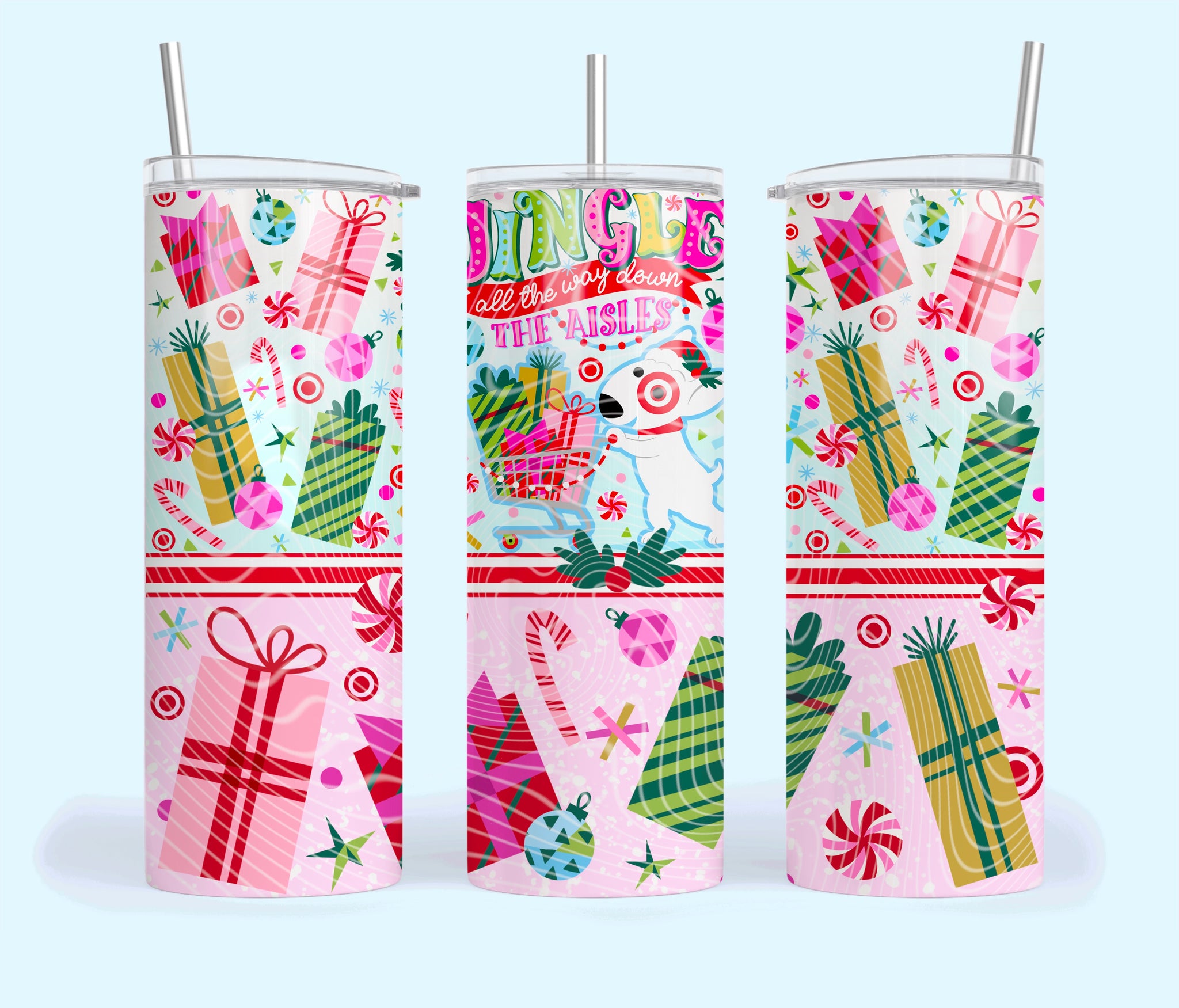 Skinny Tumbler Sublimation Wrap - Jingle All The Way Down The AIsle
