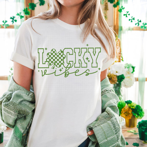 DTF Full Color TShirt Transfer - Luck Vibes - (Green or White)