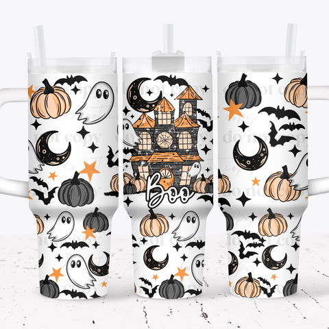 40oz UV DTF Full Top & Bottom Wrap - Boo Haunted House
