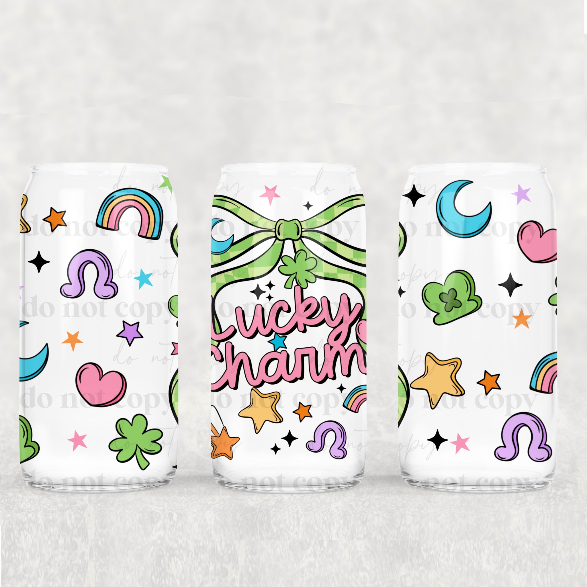 16oz UV DTF Wrap - Lucky Charm Green Check Bow