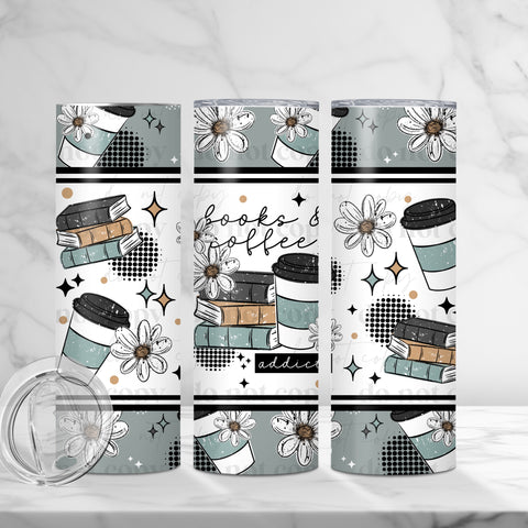 Skinny Tumbler Sublimation Wrap - Books & Coffee Blue