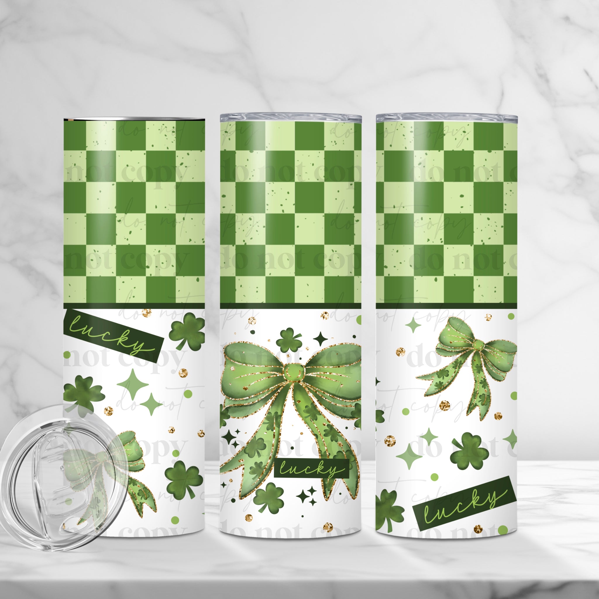 Skinny Tumbler Sublimation Wrap - St Patty's Bow Check