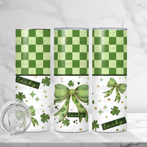 Skinny Tumbler Sublimation Wrap - St Patty's Bow Check