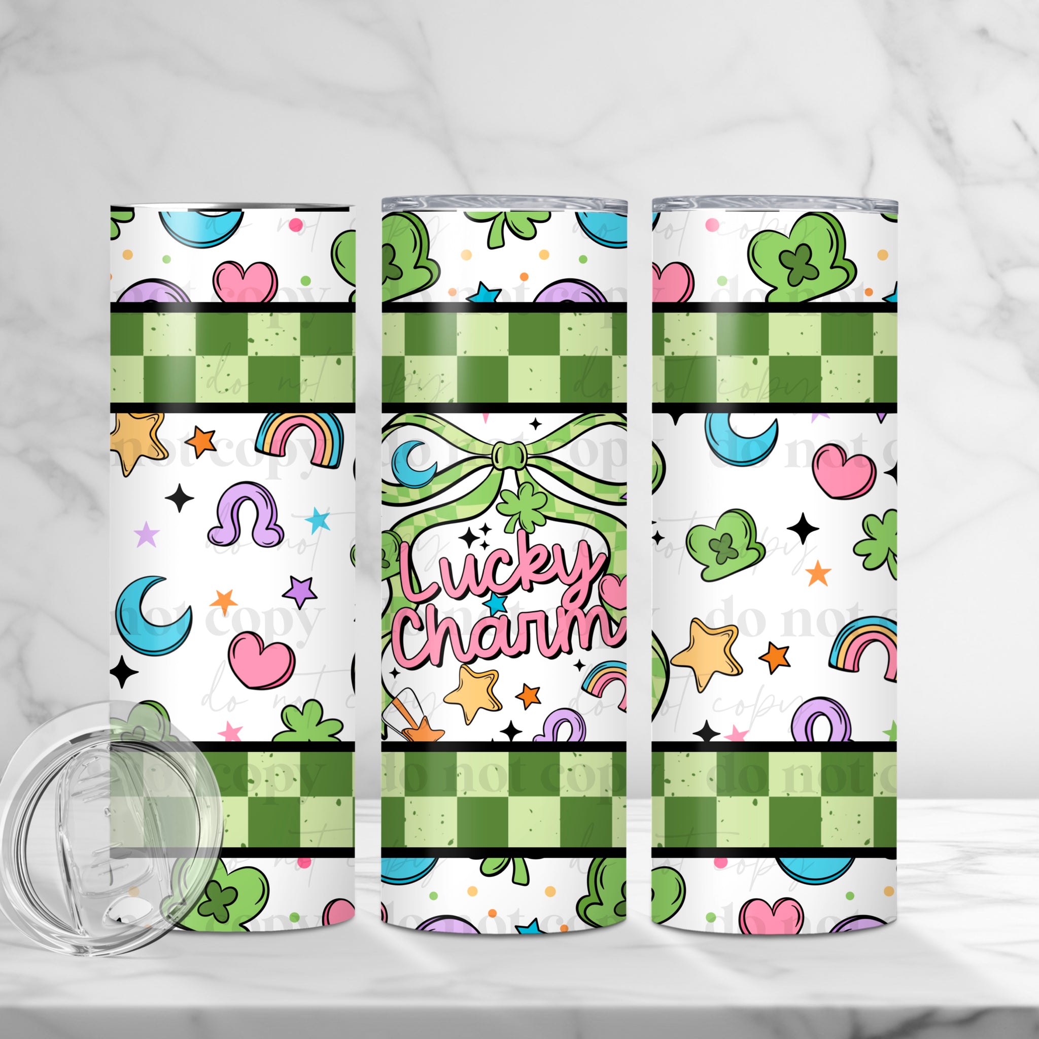 Skinny Tumbler Sublimation Wrap - Lucky Charms Check