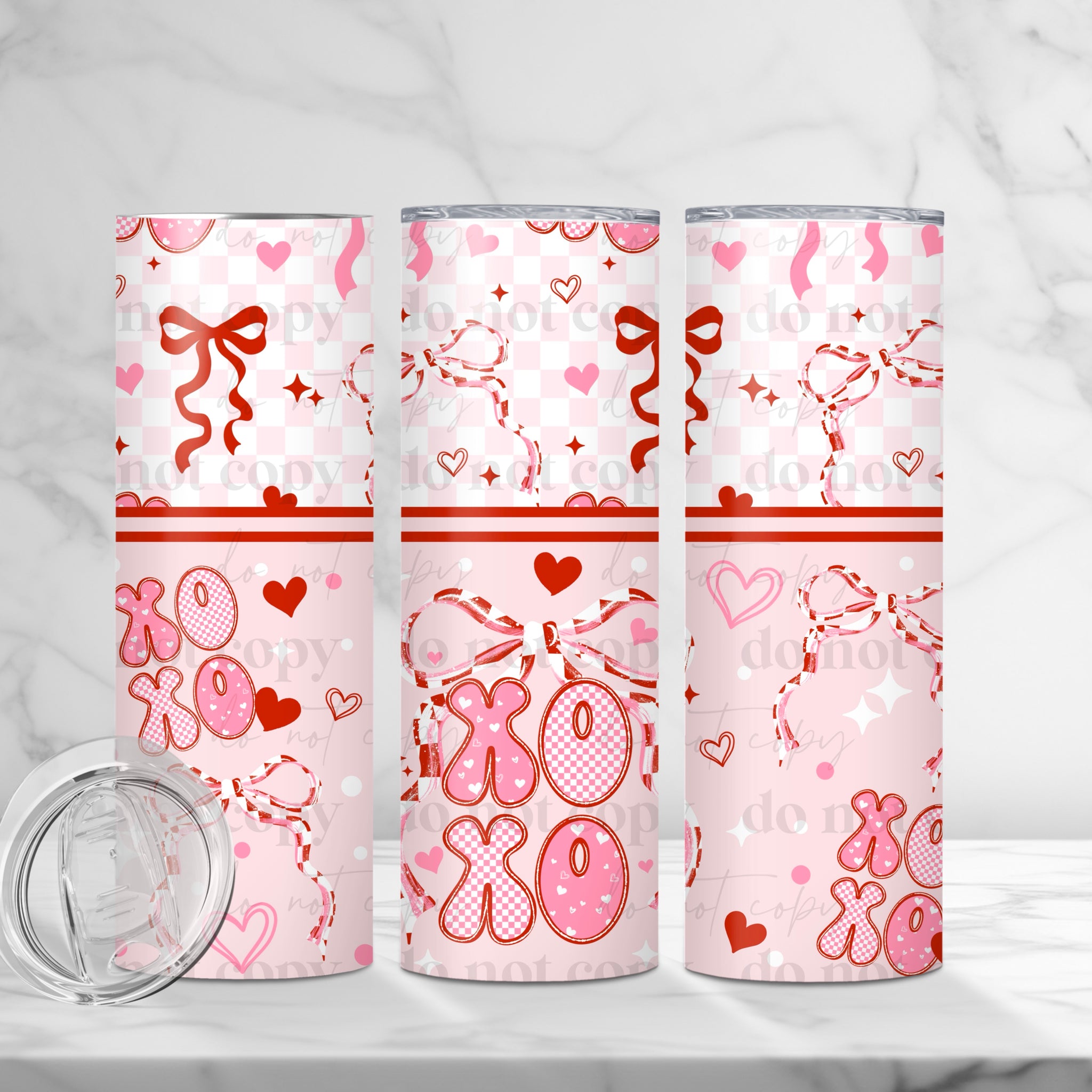 Skinny Tumbler Sublimation Wrap - XOXO Bows Pink Check
