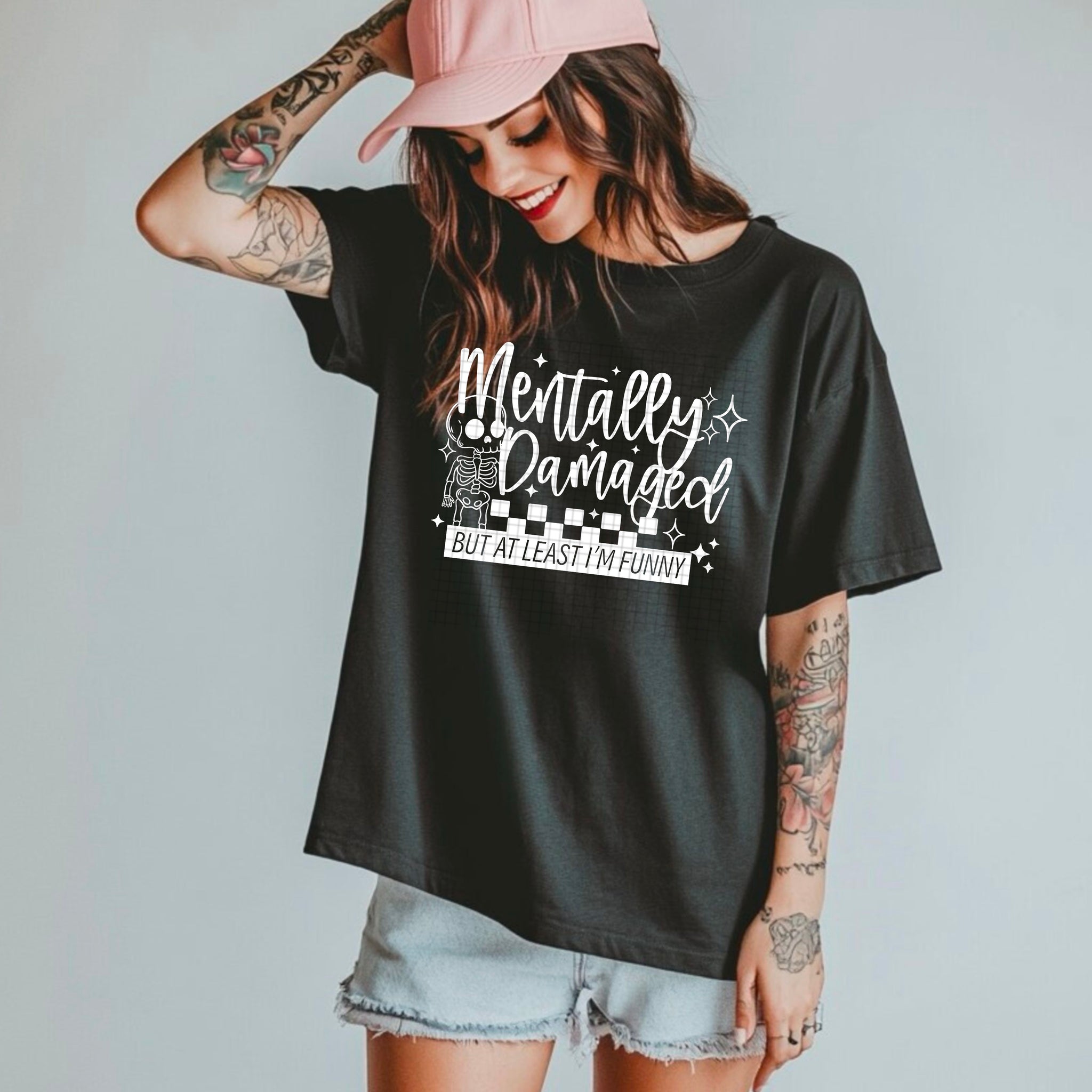 DTF Full Color TShirt Transfer - Mentally Damage (White or Black Font)