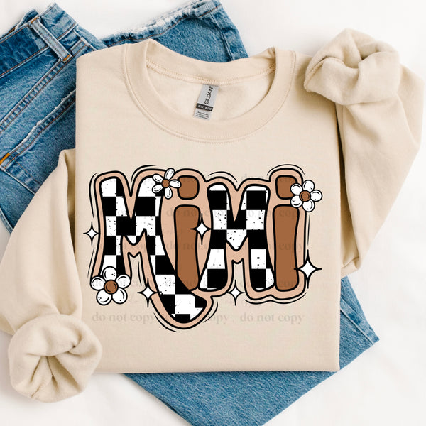 DTF Full Color TShirt Transfer - Checkered & Neutral Retro Names (You Pick!)