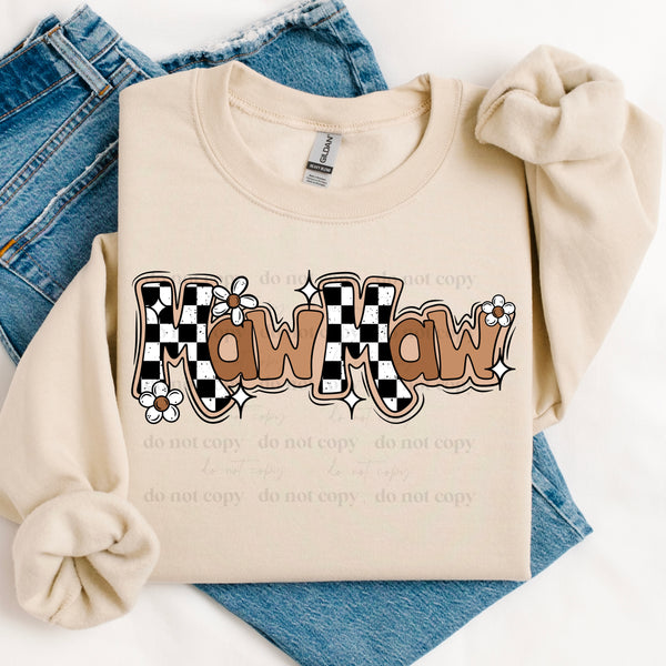 DTF Full Color TShirt Transfer - Checkered & Neutral Retro Names (You Pick!)