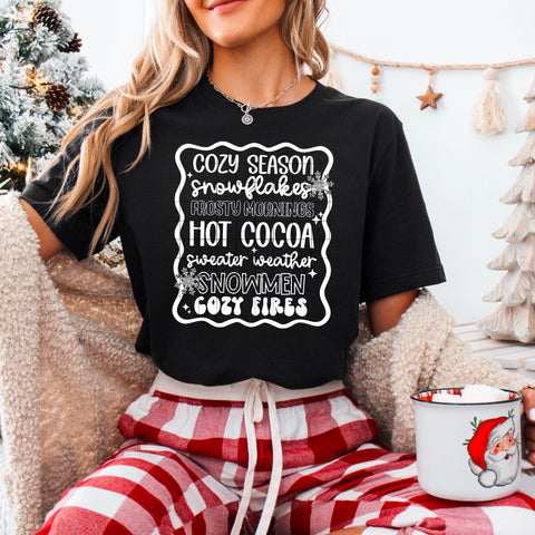 DTF Full Color Transfer - Cozy Season Snowflakes (White or Black Font)