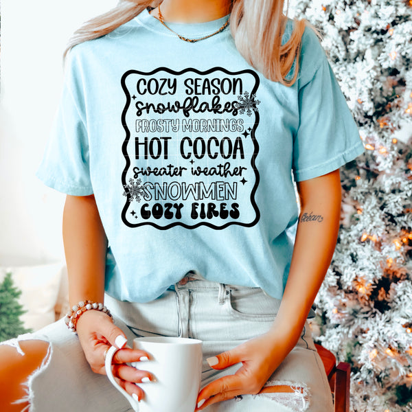DTF Full Color Transfer - Cozy Season Snowflakes (White or Black Font)