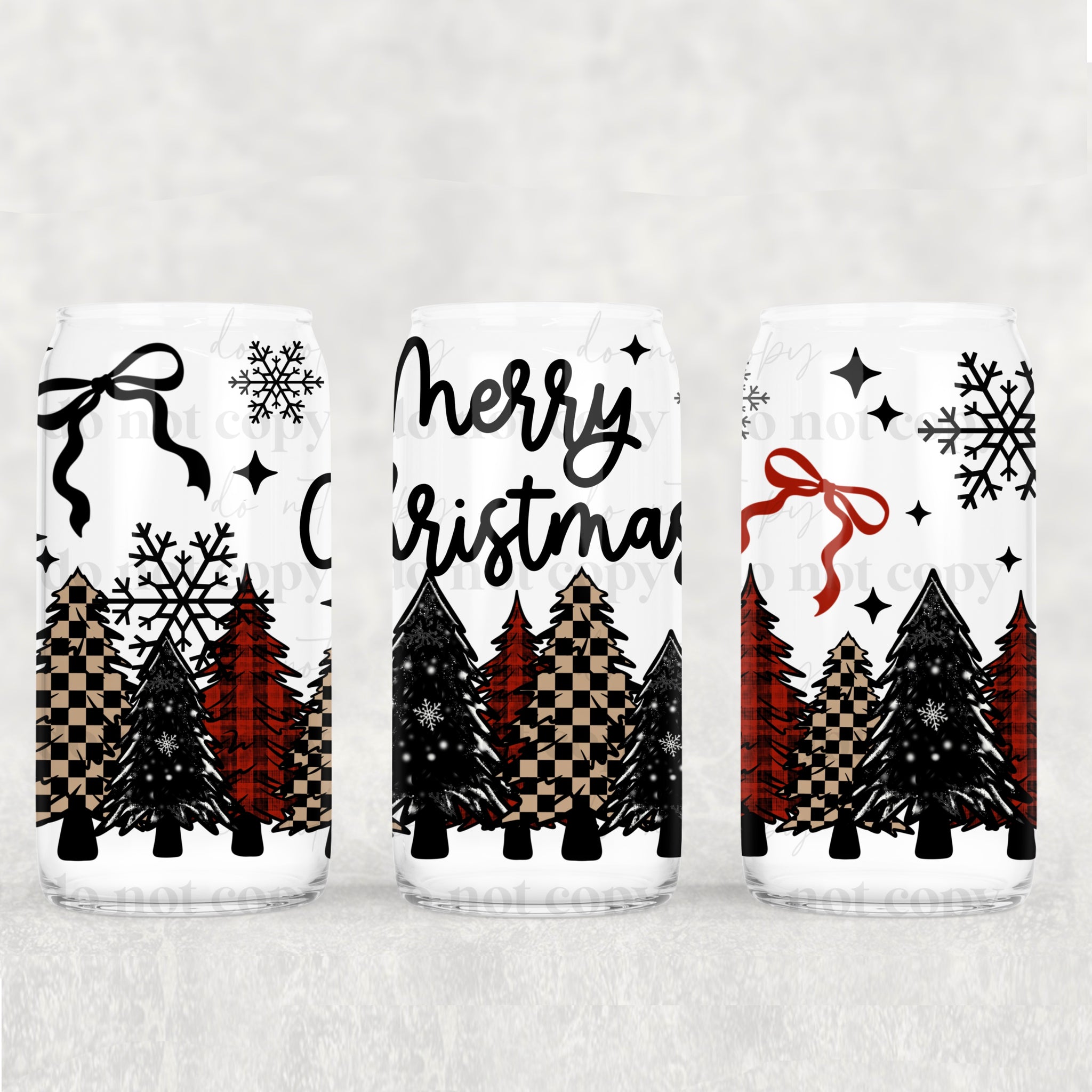 16oz UV DTF Wrap - Merry Christmas Plaid Trees