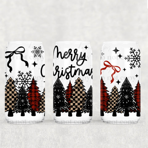 16oz UV DTF Wrap - Merry Christmas Plaid Trees
