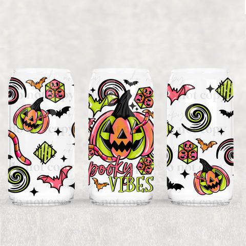 16oz UV DTF Wrap - Spooky Vibes Neon Jack O Lantern