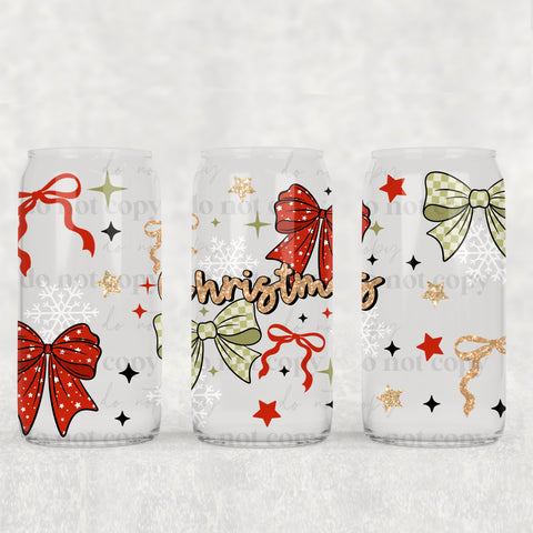 16oz UV DTF Wrap - Christmas Bows & Snowflakes