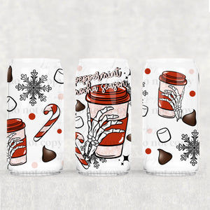 16oz UV DTF Wrap - Peppermint Mocha Season Skeleton Hand Coffee