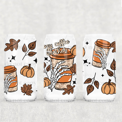 16oz UV DTF Wrap - Cozy Coffee Weather Skeleton Hand