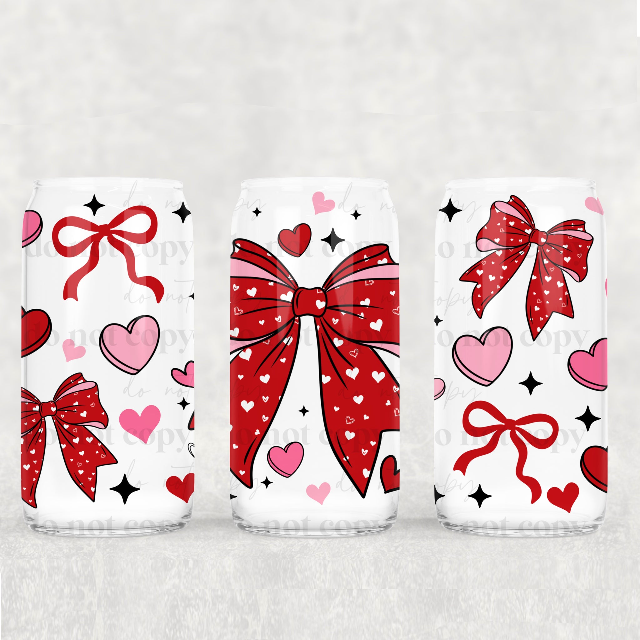 16oz UV DTF Wrap - Red Hearts Bow