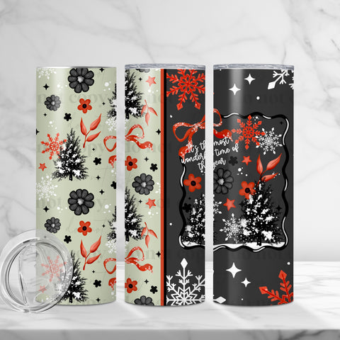 Skinny Tumbler Sublimation Wrap - Most Wonderful Time Red Black