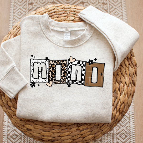 DTF Full Color TShirt Transfer - Mama/Mini Polka Dot Check Neutrals