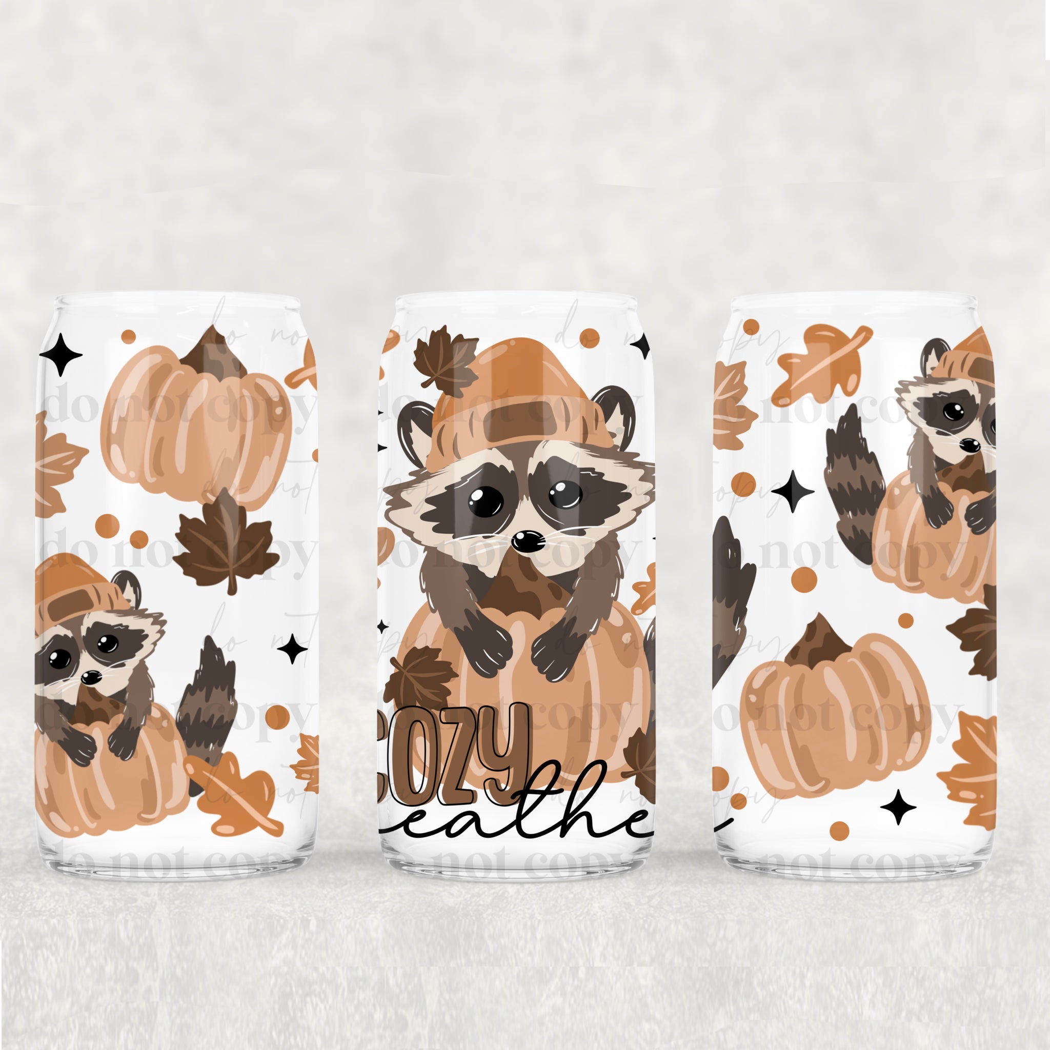 16oz UV DTF Wrap - Cozy Weather Raccoon
