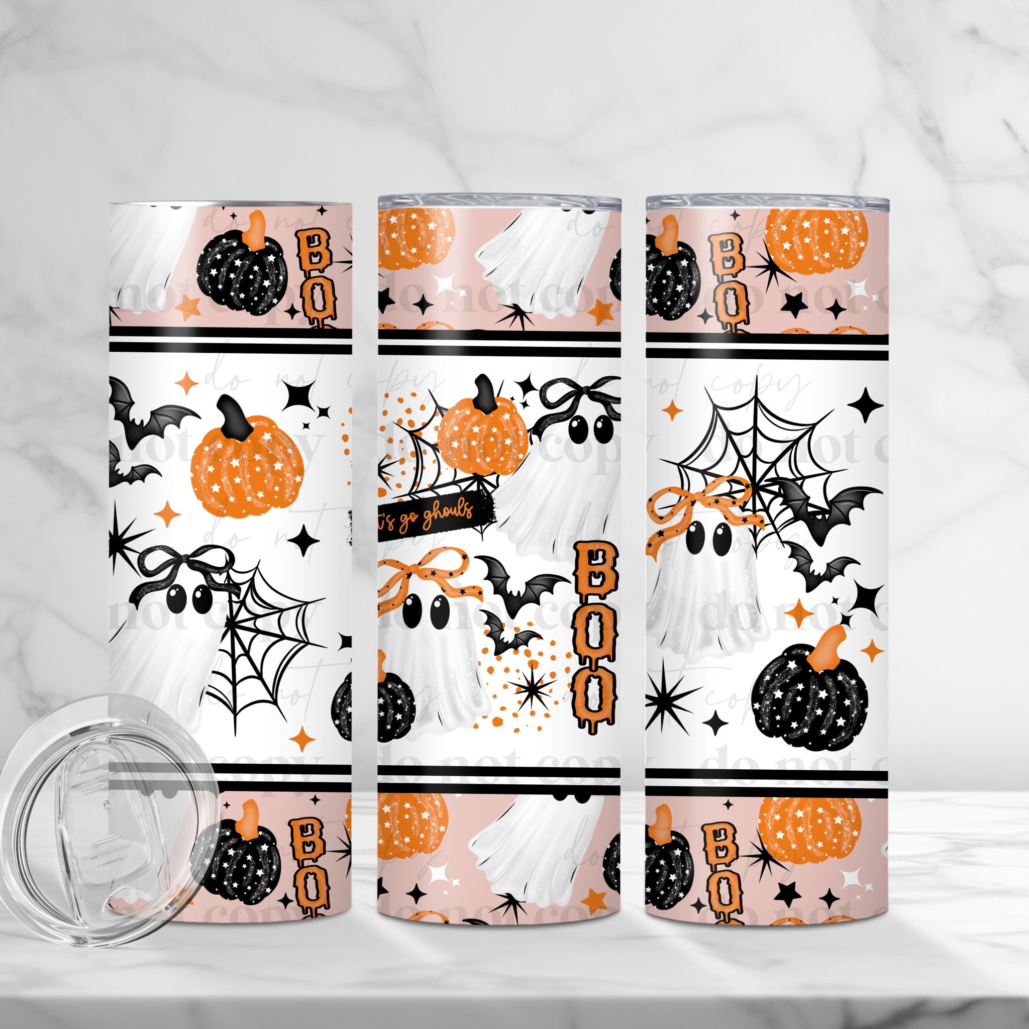 Skinny Tumbler Sublimation Wrap - Orange Boo Ghost Bow