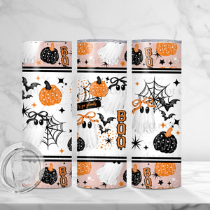 Skinny Tumbler Sublimation Wrap - Orange Boo Ghost Bow