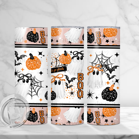 Skinny Tumbler Sublimation Wrap - Orange Boo Ghost Bow
