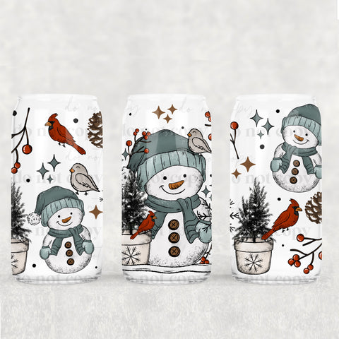 16oz UV DTF Wrap - Woodland Snowman Cardinals