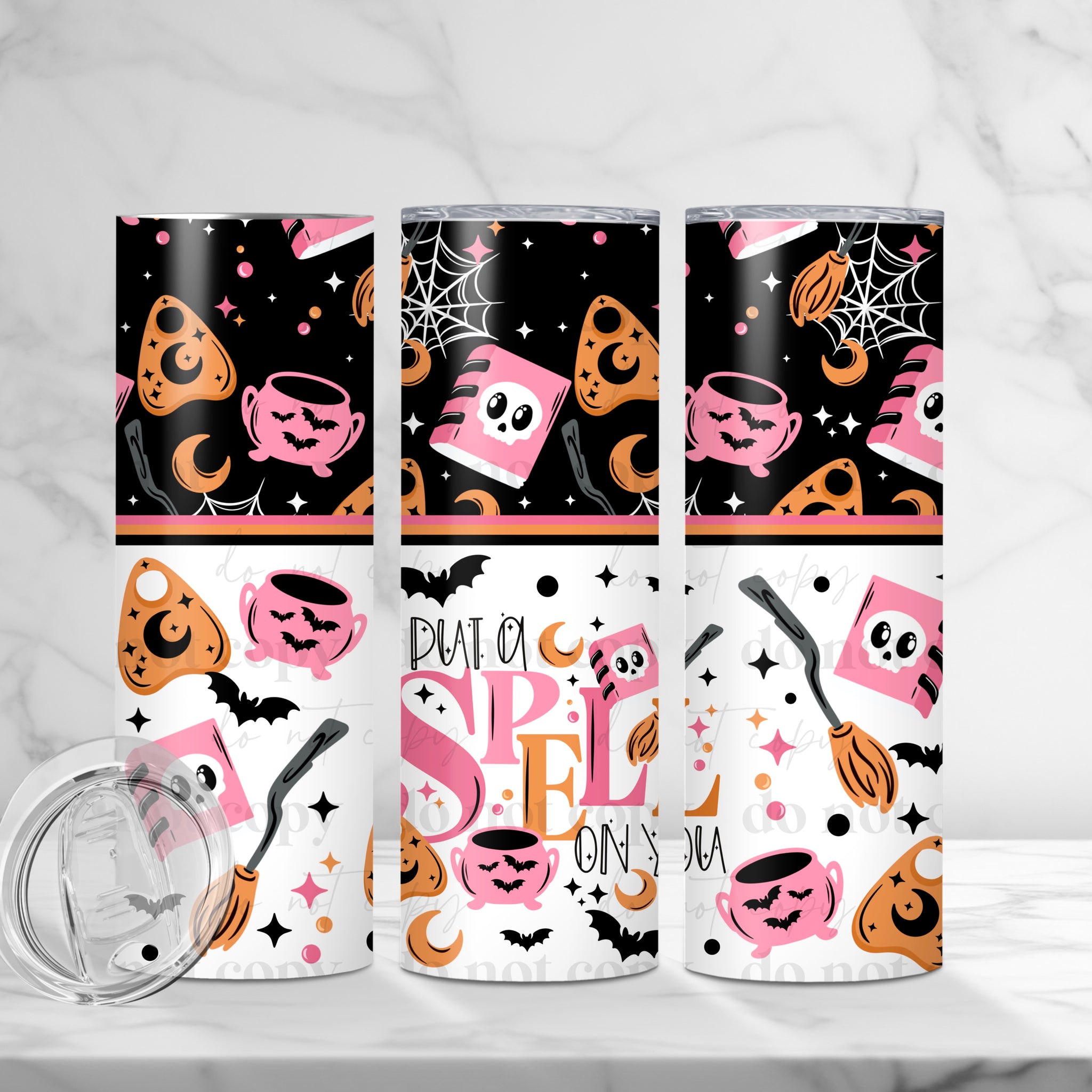 Skinny Tumbler Sublimation Wrap - I Put A Spell On You Pink Orange