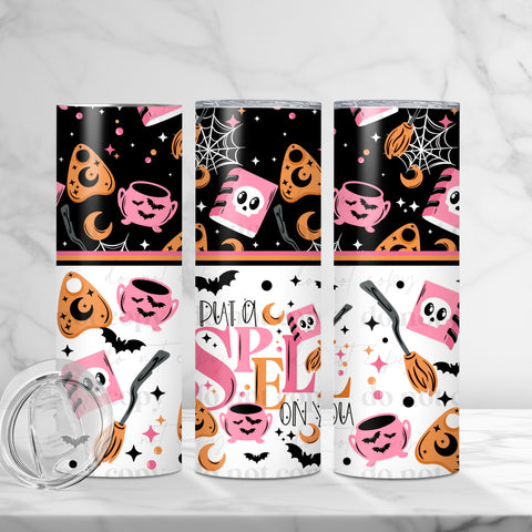 Skinny Tumbler Sublimation Wrap - I Put A Spell On You Pink Orange
