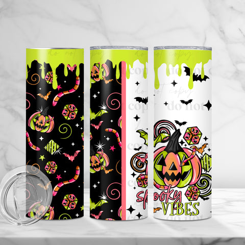 Skinny Tumbler Sublimation Wrap - Spooky Vibes Neon Pumpkin