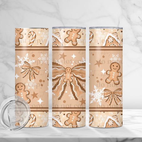 Skinny Tumbler Sublimation Wrap - Gingerbread Bow