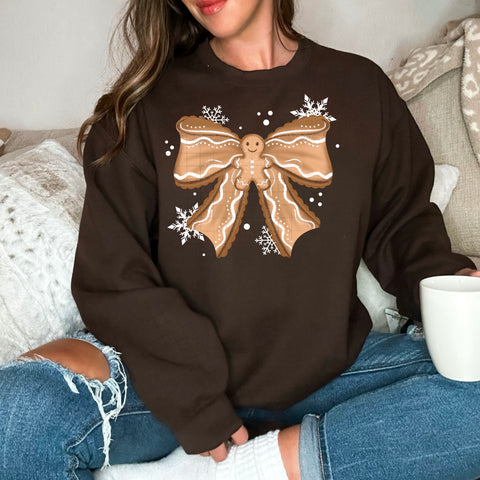 DTF Full Color TShirt Transfer - Gingerbread Man Center Bow