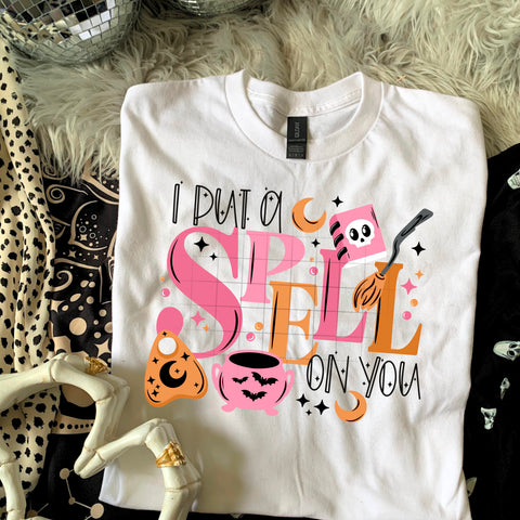 DTF Full Color TShirt Transfer - I Put A Spell On You Pink Orange